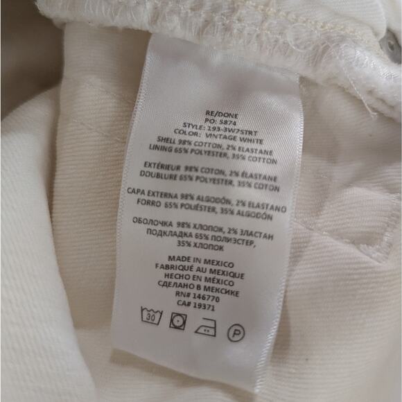 Rtr sz 28 (6) RE/DONE 70s Straight Leg Jeans white summer denim pants bottom - Picture 9 of 10